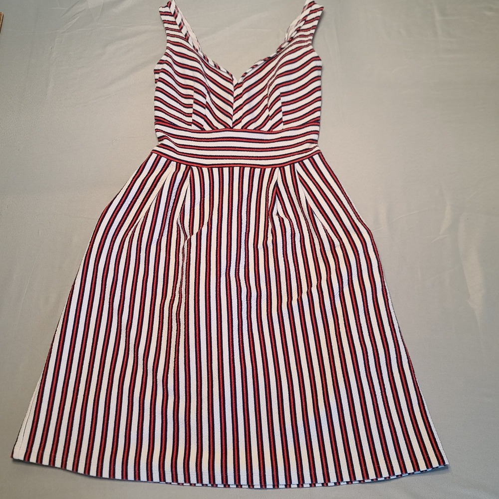 Maison Jules Fit & Flare Dress Women XXS Red‎ White Blue Striped Sleeveless P